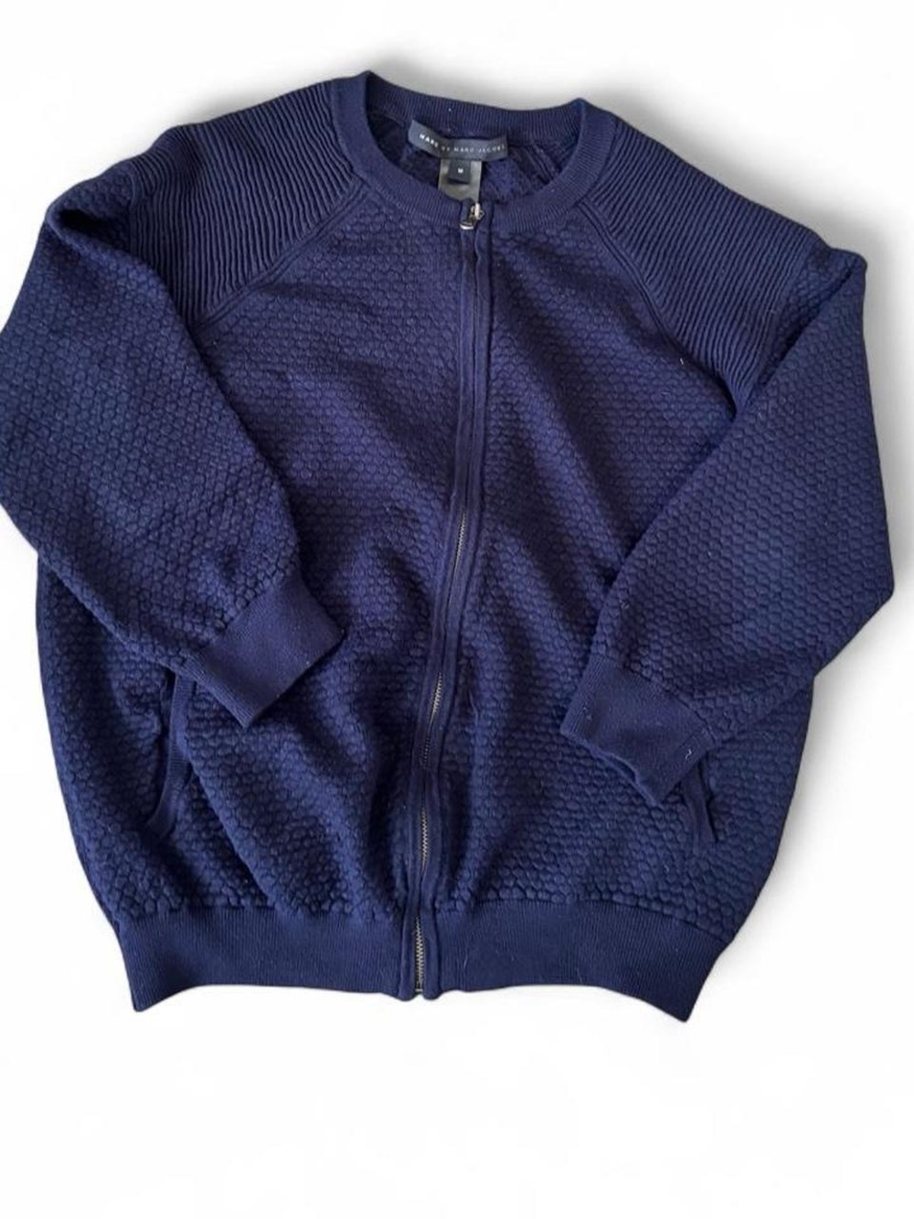 Marc by Marc Jacobs Quilted Knit Bomber Sweater | Navy Blue Full Zip Jacket